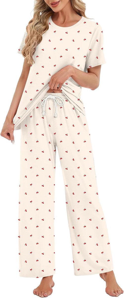 Pyjama voor Vrouwen Leuke Pjs Set Zachte Co ord Sets Loungewear Korte Mouw Pjs Dames Pyjama Nachtkleding Pyjama Bottoms Broek met Zakken Trekkoord Nachtkleding