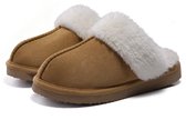 Olanly - Pantoffels Dames - Suède Zachte Winterpantoffels - Fluffy Open Sloffen met Pluche Voering - Khaki - 40-41 - Geschikt voor een voetlengte van 23.62 cm