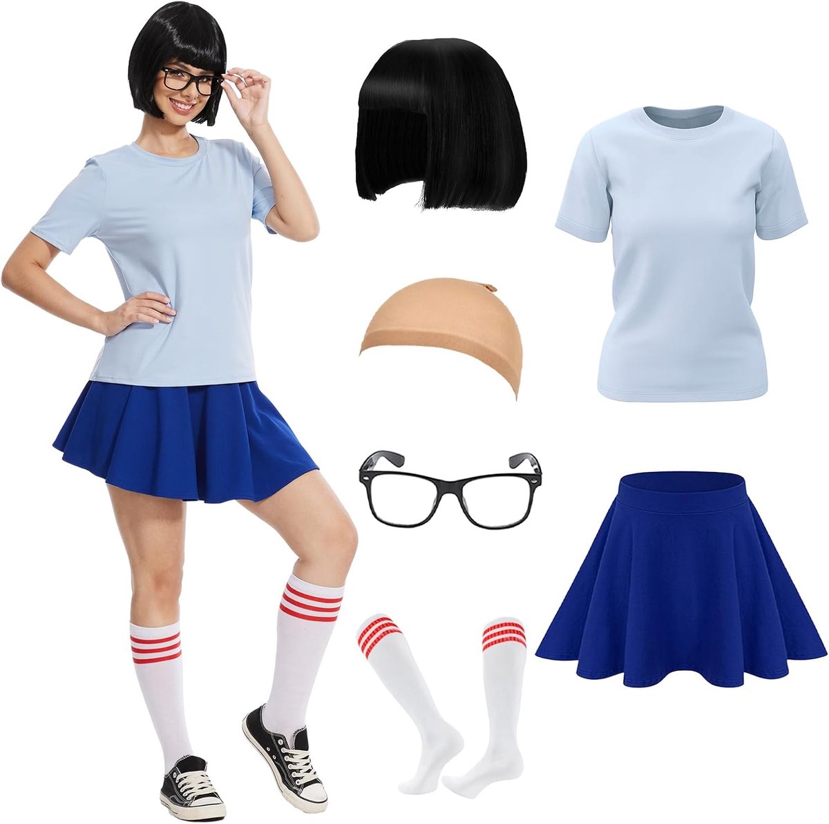 6 stuks volwassen nerd-kostuum outfit voor vrouwen Halloween klassiek filmkostuum cosplay