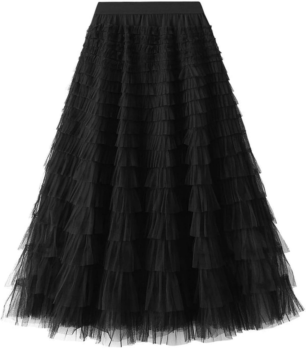 Lange tule rok voor meisjes, effen, comfortabele plooirok, kant, elastische taille, plissé, zomerrok, tule voor vrije tijd, school, strand, feest, dans, met zachte voering, 5-13 jaar/120-160 cm