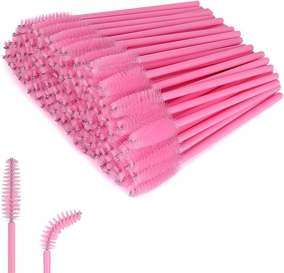 100 stuks wimperborstels, spoolies, wegwerpbare mascara-toverstokken voor wimperverlenging, wenkbrauwkwastapplicator make-upgereedschap (100, roze)