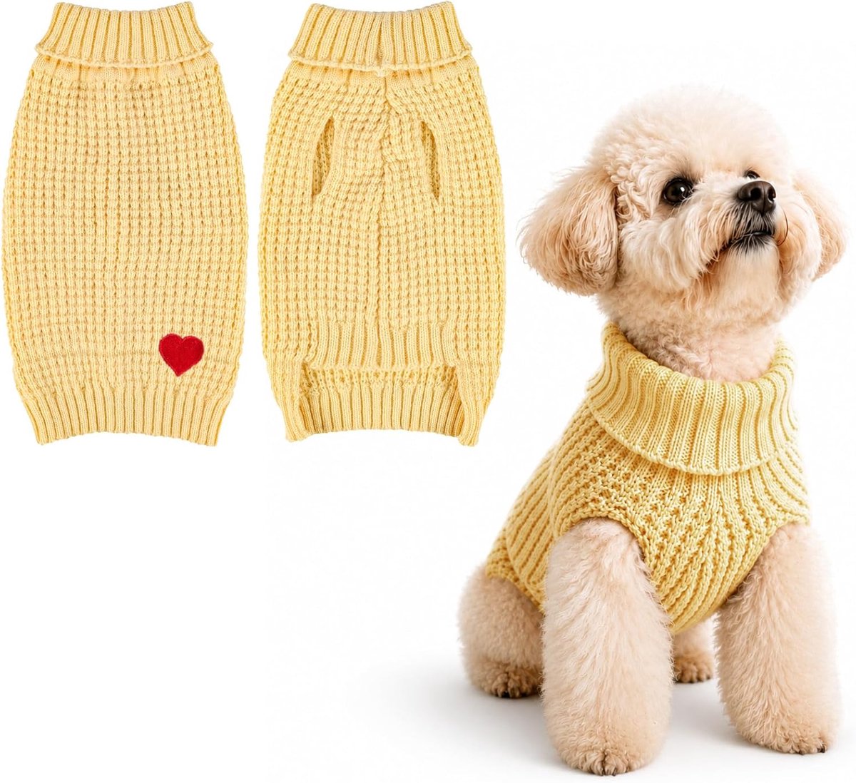 Hondentrui voor honden, gebreide coltrui, hondenkleding, warme winterse puppy's, zachte stretch huisdiertrui voor kleine tot middelgrote honden, katten, chihuahua, Yorkie kleding (geel