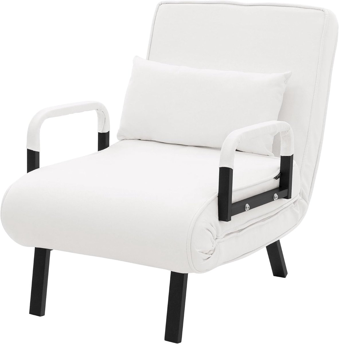 Slaapstoel Inklapbaar 3 in 1, Uitklapbare Slaapfauteuil en Klapbank, Fauteuil met Verstelbare Rugleuning, Opvouwbare Slaapbank en Logeerbed met Stalen Frame en Chenille Bekleding Wit