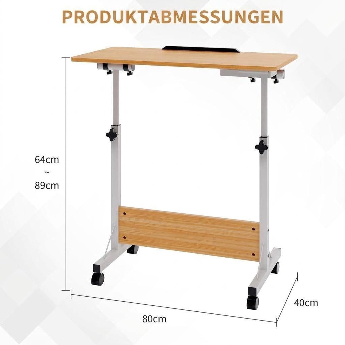 Bureau - Zit Sta Bureau 80 x 40 x 64-89 cm - Kantelbaar tafelblad mobiele werkplek 4 zwenkwielen (2 met rem) Eiken thumbnail 2