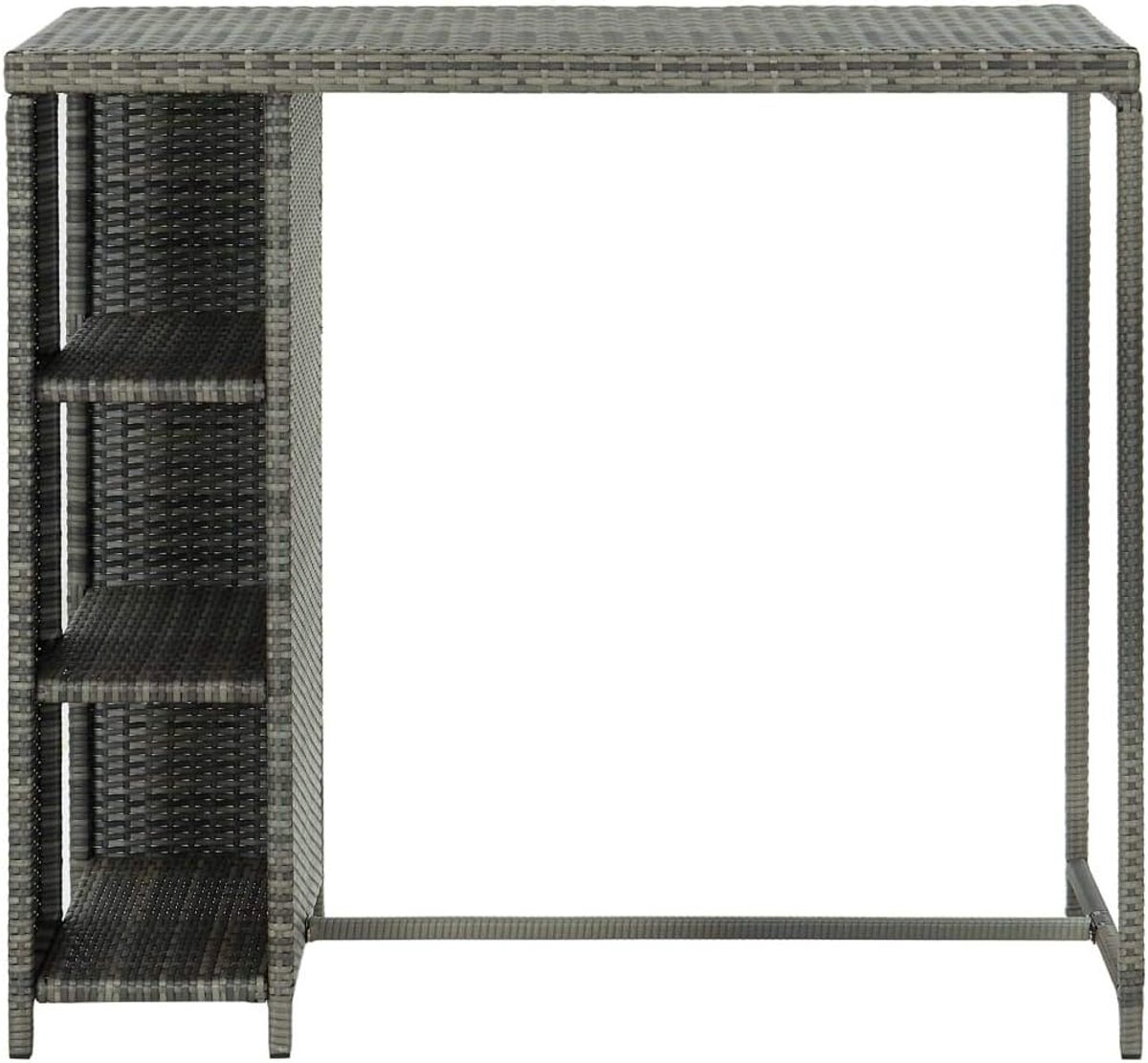 Bartafel met rek, grijs, 120 x 60 x 110 cm, polyrotan bistrotafel met 3 zijdelingse opbergplanken van PE-rotan en stalen frame, stabiele statafel voor huis, tuin, bar en restaurant