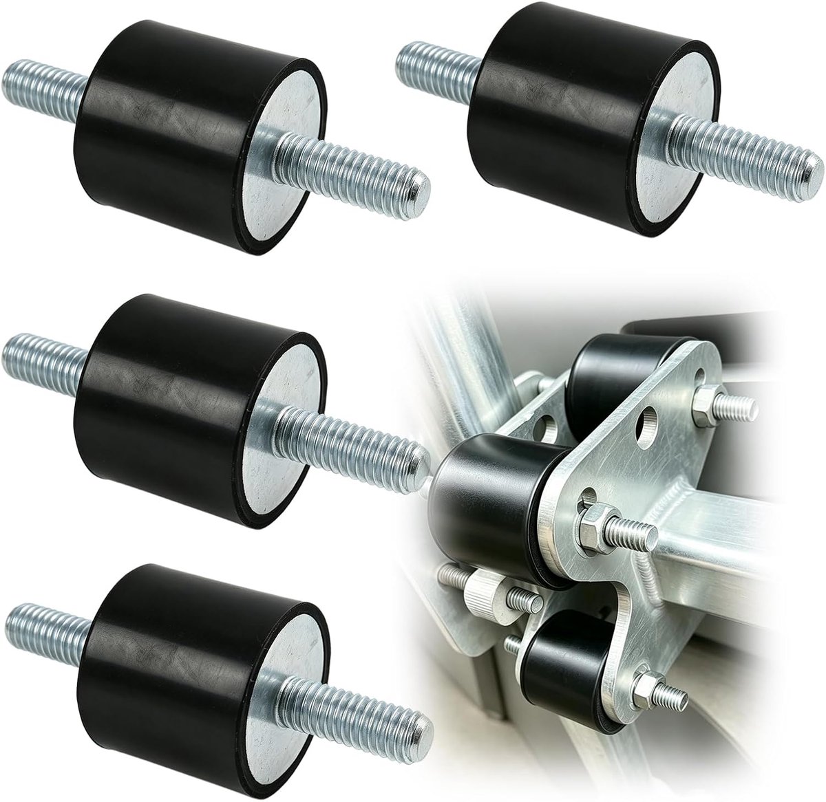 4 stuks Silent Block M8 rubberen schokdemper, cilindrisch, 30 x 30 mm, zwart