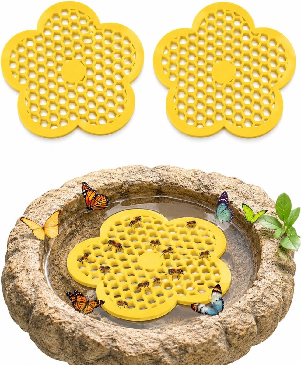 Set van 2 drinkvaten voor bijen, 20 x 20 cm (5 mm), bewateringsstation met bescherming tegen verdrinking, bewateringsbeker voor bijen en insecten, voederdispenser voor buiten