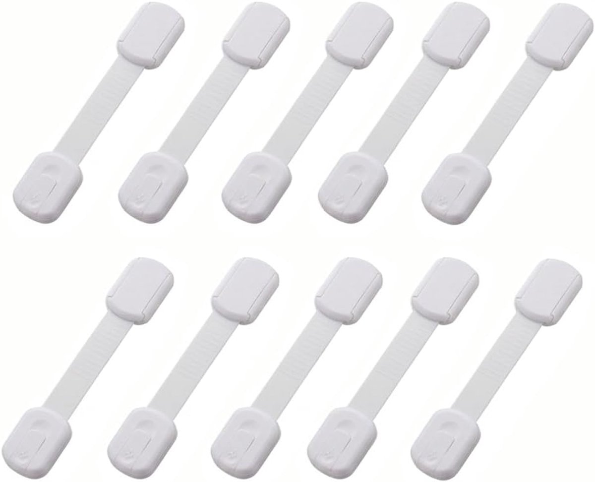 Veiligheidskast voor kinderen, 10 stuks, veiligheidsblok voor laden, huis, met sterke lijm, voor kasten, koelkast, keuken, kinderbescherming, universeel, wit