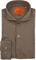 Suitable Sorona Overhemd Dark Taupe - Maat 43 - Heren - Overhemden Formeel