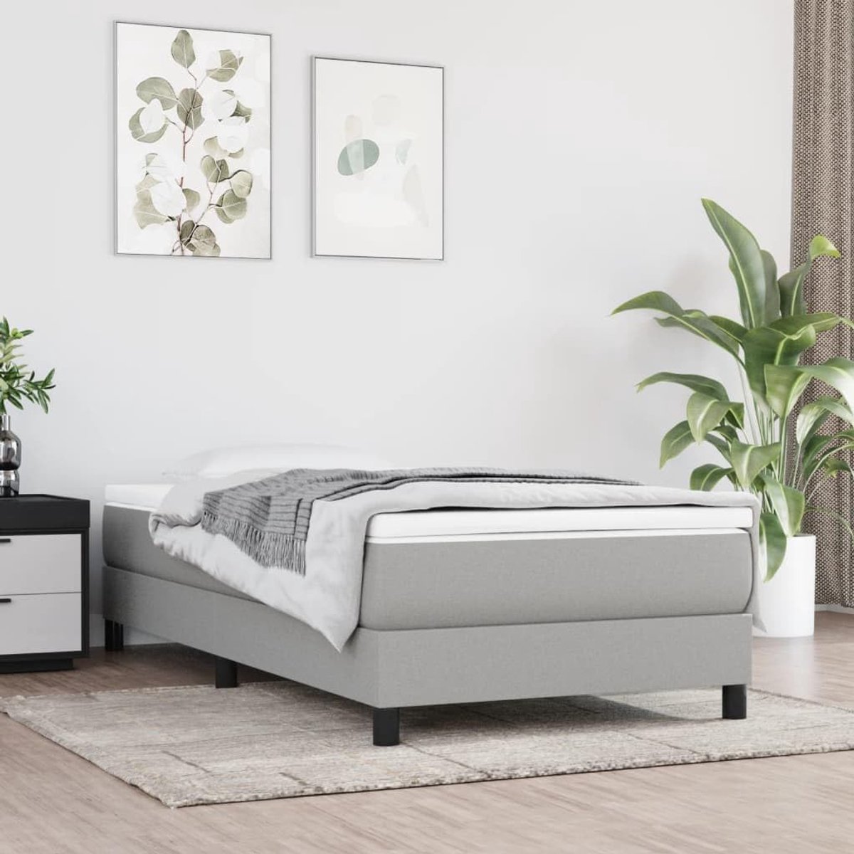 Stof pocketvering matras middelhard 90x200 cm lichtgrijs | Boxspring met matras pocketvering 90x200 cm lichtgrijs stof middelhard voor rug- en buikslapers