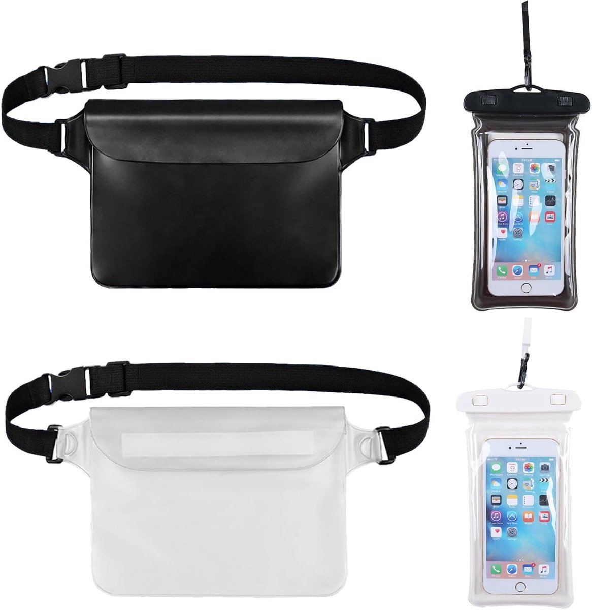 Waterdichte heuptas 25 x 22 cm - 4-pack in zwart, wit, blauw - met telefoontas - ideaal voor wateractiviteiten - ShopVlot