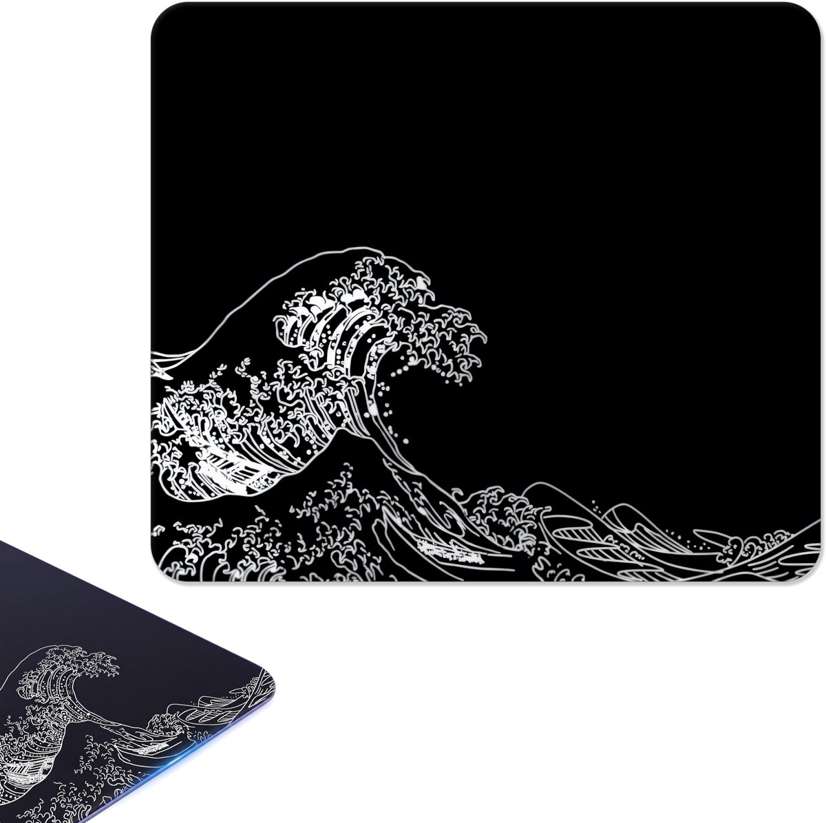 Muismat gehard glas 300 x 260 mm - Kanagawawave - zwart - perfect voor gaming - ShopVlot