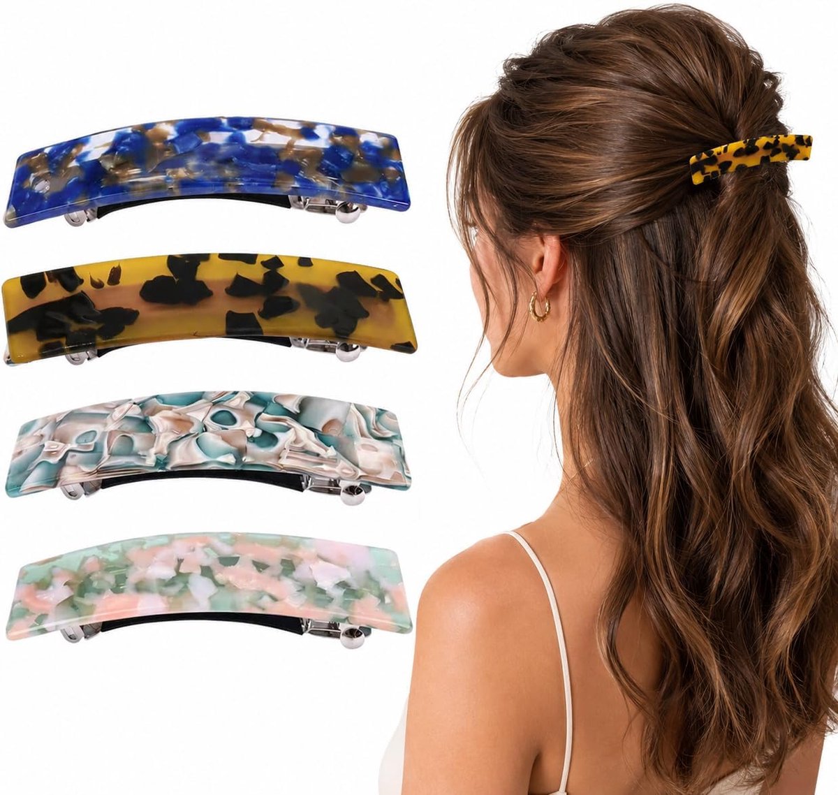 Haarspeld set 4 stuks - marmer effect kunststof - multicolor - voor stijlvolle haarstijlen - ShopVlot