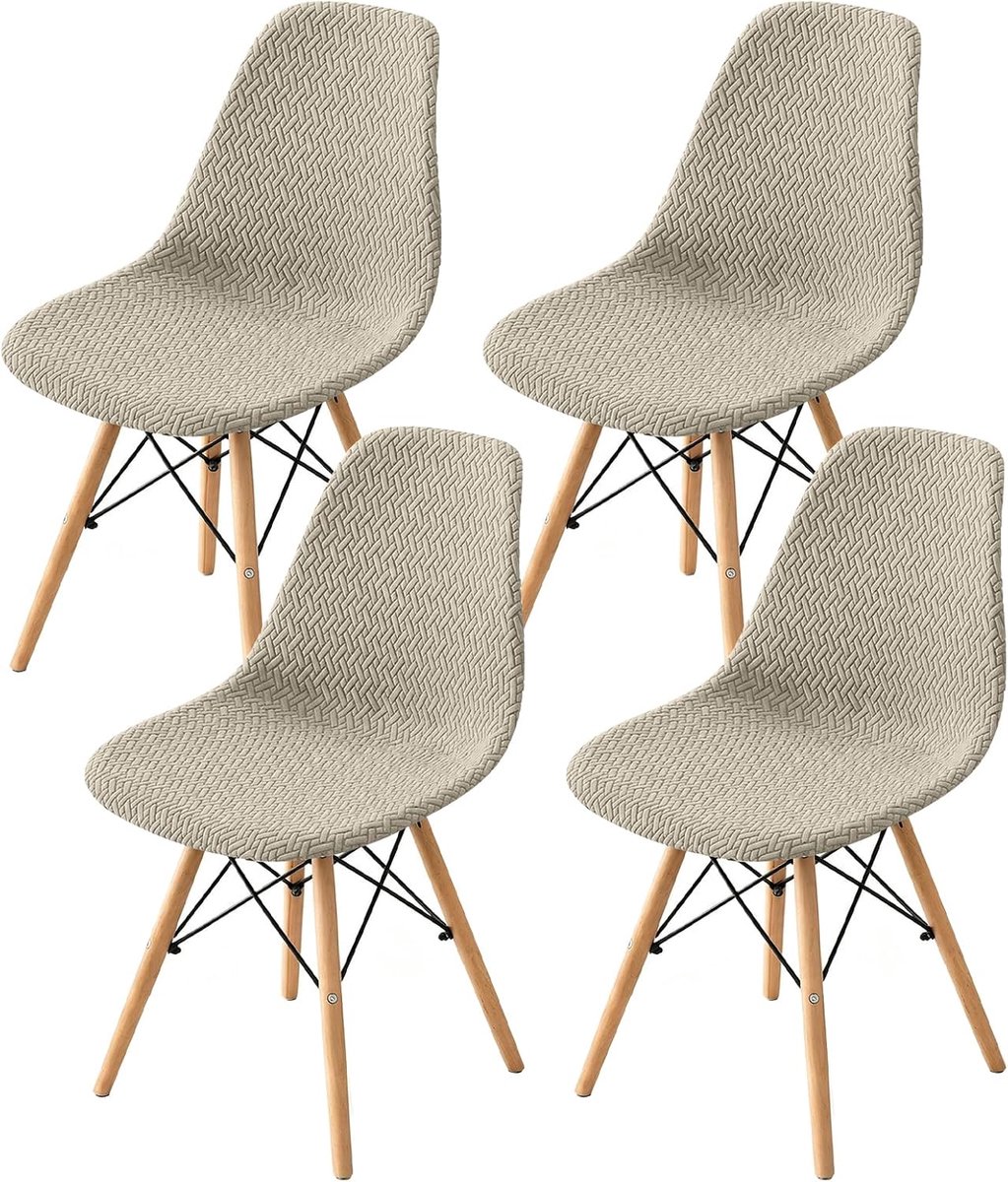 set van 4, stretch, jacquard, hoezen voor stoelen, afneembare stoelhoes met lage rug, voor eetkamer, hotel, banket, bruiloft, feest, decoratie (kaki)