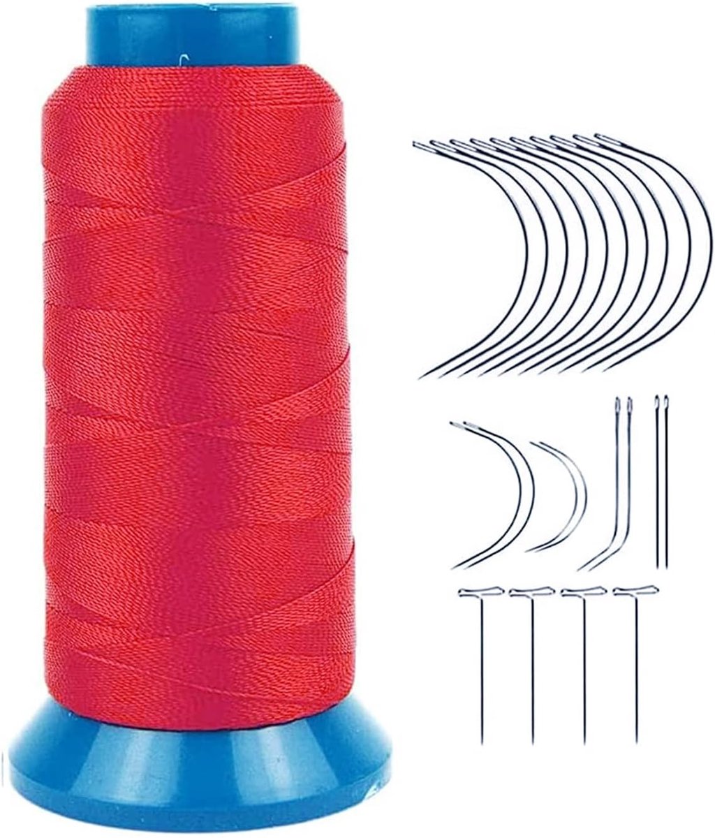 weefdraad Hoge sterkte polyester draad maat 250 D met 12 stuks van 9 cm-C type naalden/gebogen naalden voor naaien (Rood)
