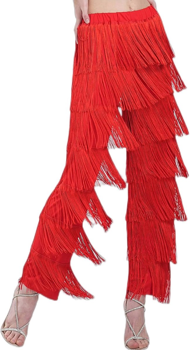 Vrouwen 7 Tier Kwastje Latin Dance Pant Ballroom Dance Professionele Zwart Volwassen Fringe Praktijk Broek