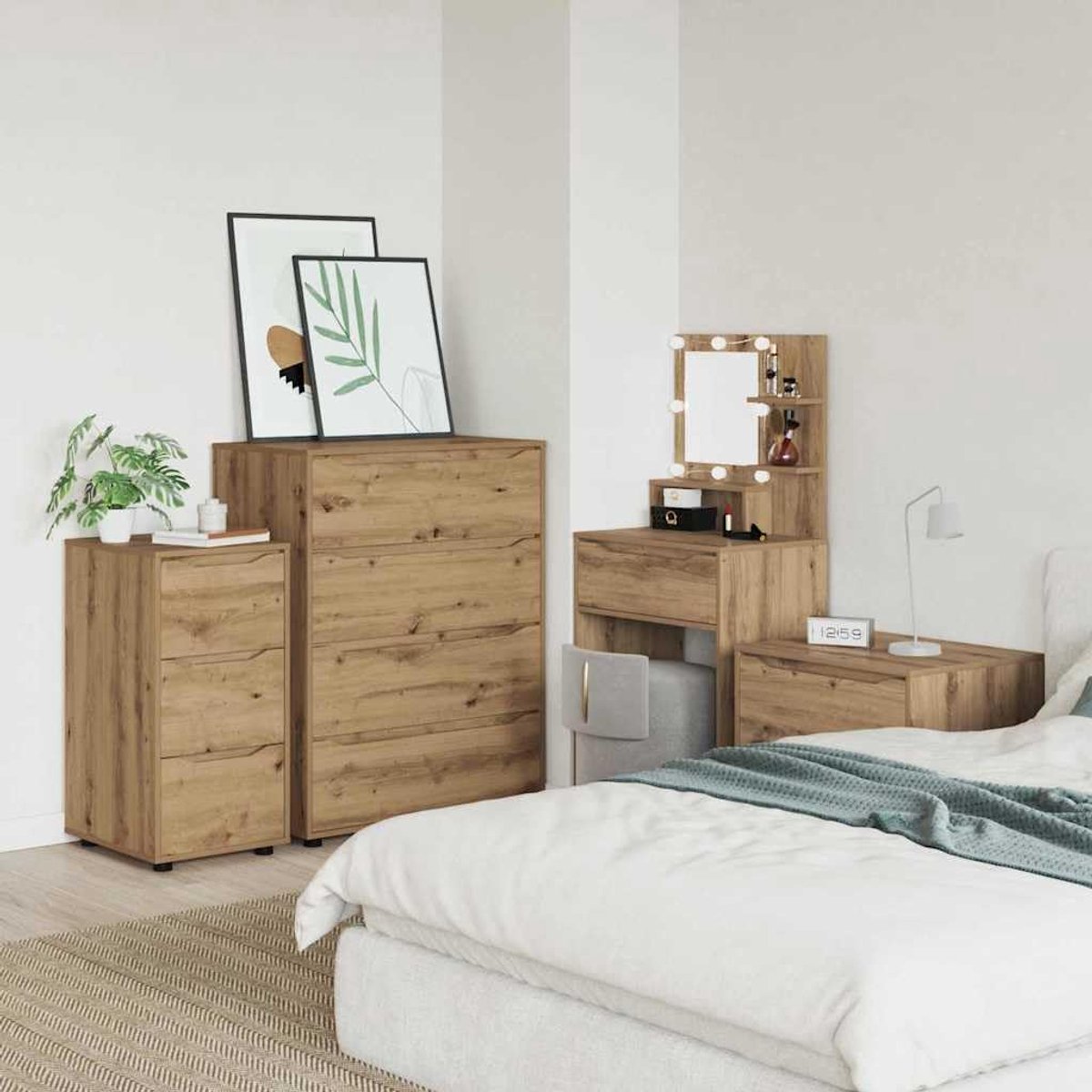 Opbergkast Artisan Eiken 40 x 48 x 81 cm Bewerkt hout met lades, modern design voor woonkamer en slaapkamer, duurzaam met verstelbare hoogte en stabiele bun poten, eenvoudig onderhoud