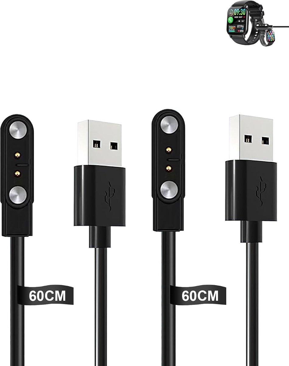 (2 stuks) kabel voor WeurGhy smartwatch 1,91 inch, yystao stabiele magnetische USB-oplaadkabel compatibel met WeurGhy 1,91 inch
