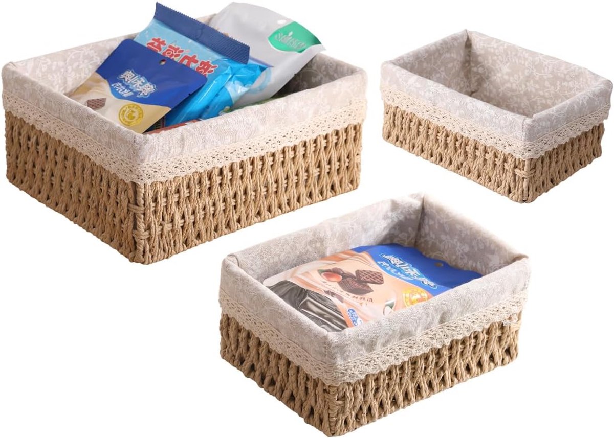 Speelgoed, opslag, badkamer, mandje, gevlochten luiertafel, organizer, mandjes, kinderkamer, boxen, mand, set van 3, geweven recyclebaar