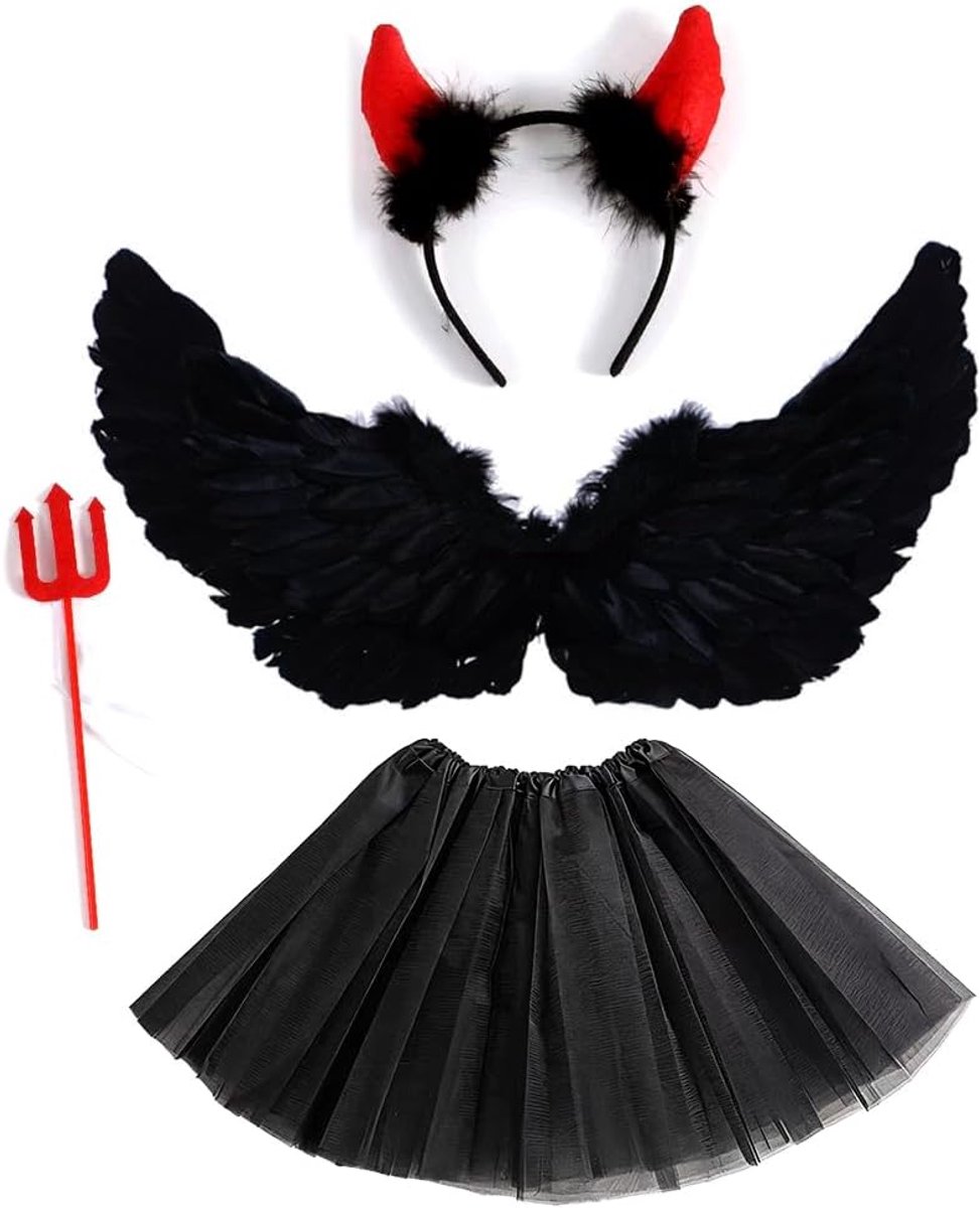 Kostuum, Halloween Kostuums Accessoire Sets met Engelenvleugels Tutu Rok Feeën Toverstaf Halo Duivel Vermomming Engelenvleugels Cosplay Kostuums Accessoires voor Feest Halloween Carnaval