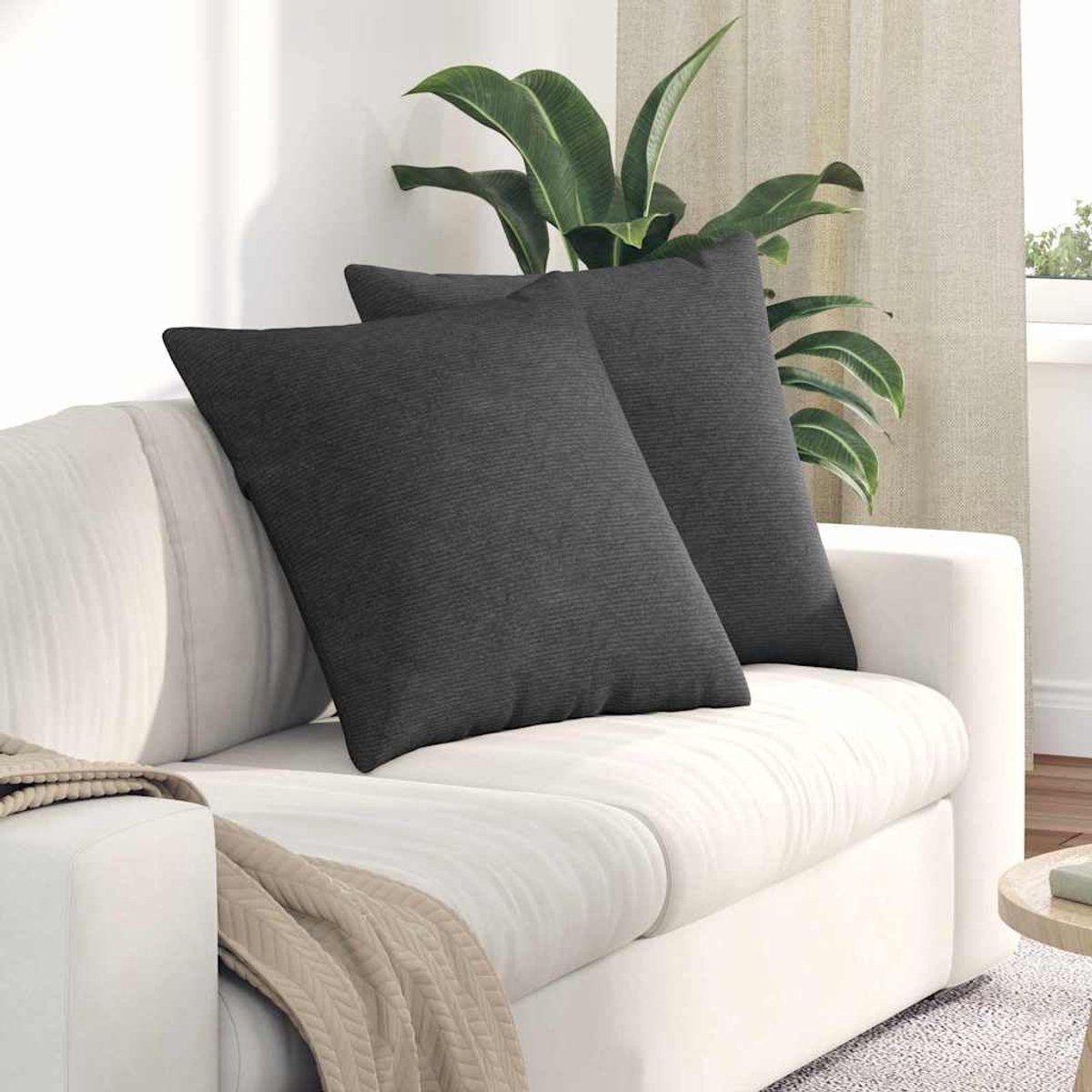 2 stuks bankkussens, donkergrijs, 80 x 80 cm, corduroy, fluweelachtig, decoratief kussen voor woonkamer en slaapkamer, met zachte fluweelachtige textuur en ritssluiting