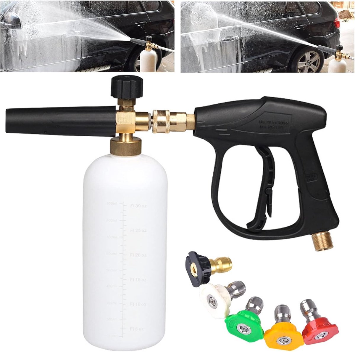 Hogedrukreiniger Pistool-Schuim Water Wassen Sproeier met 5 Spuitsproeiers Tips &1L Foam Lance Wasfles Kit voor Auto Vloer Dek Ramen Tuin Reiniging
