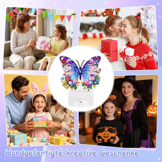 Diamond Painting Lamp voor kinderen, nachtlampje, vlinder, creatief, meisjes, doe-het-zelf, handwerk, idee, cadeau, meisjes, verjaardag, decoratie, slaapkamer, voor 5, 6, 7, 8, 9 jaar — afbeelding 5