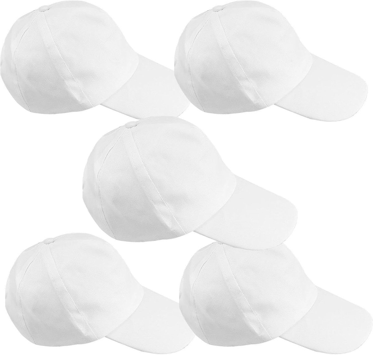 Set van 5 Witte Baseballcaps Personaliseerbaar – Verstelbare