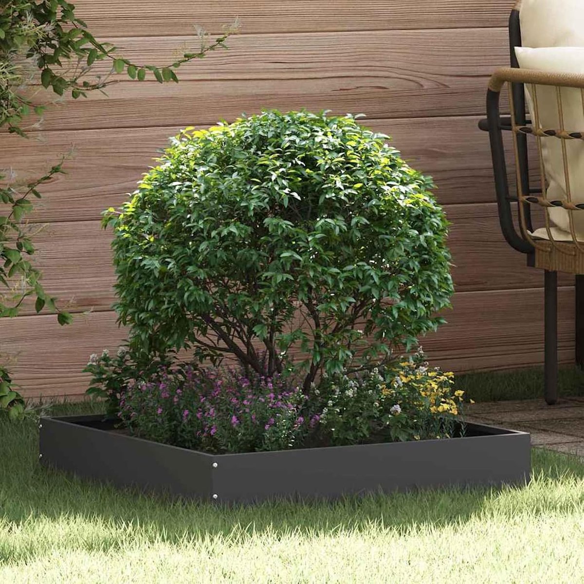 Gazonrand, 6 stuks, zwart, 60 x 60 x 13 cm, staal, gazonrand, bloembedrand voor tuinbed, paden, gazonrand, voortuin, 874731