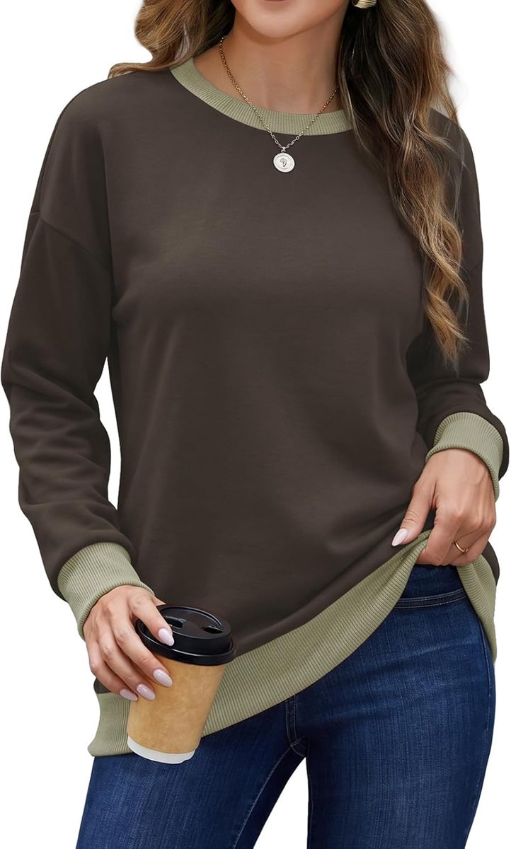 Trui dames ronde hals sweatshirt contrast losse lange mouwen bovenstuk