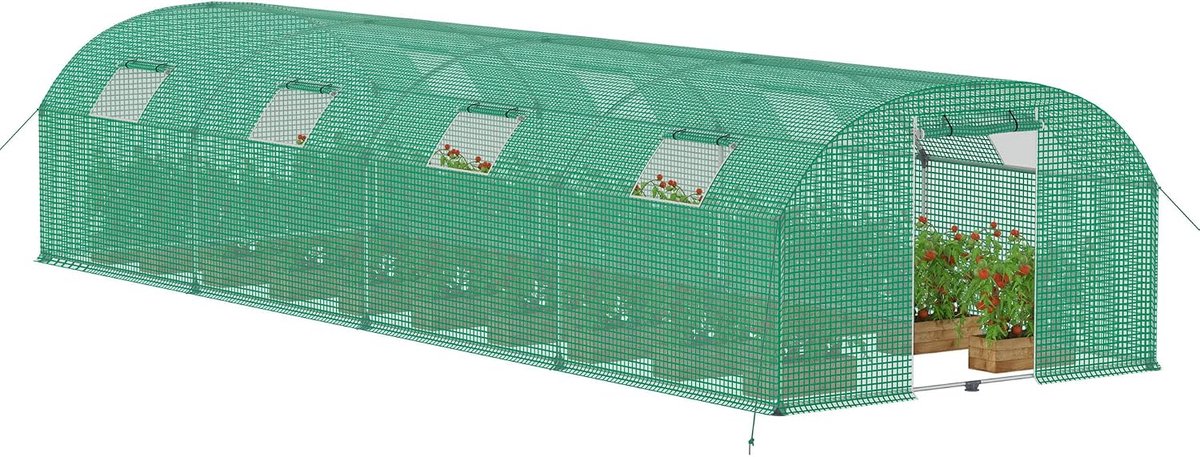 Foliekas Folie-broeikas 3x8x2 m Folientunnel Winterbestendig broeikas Tomatenkas 24 ㎡ Stabiel tomatenhuis met verzinkt stalen buis incl. deur & raam, Groen