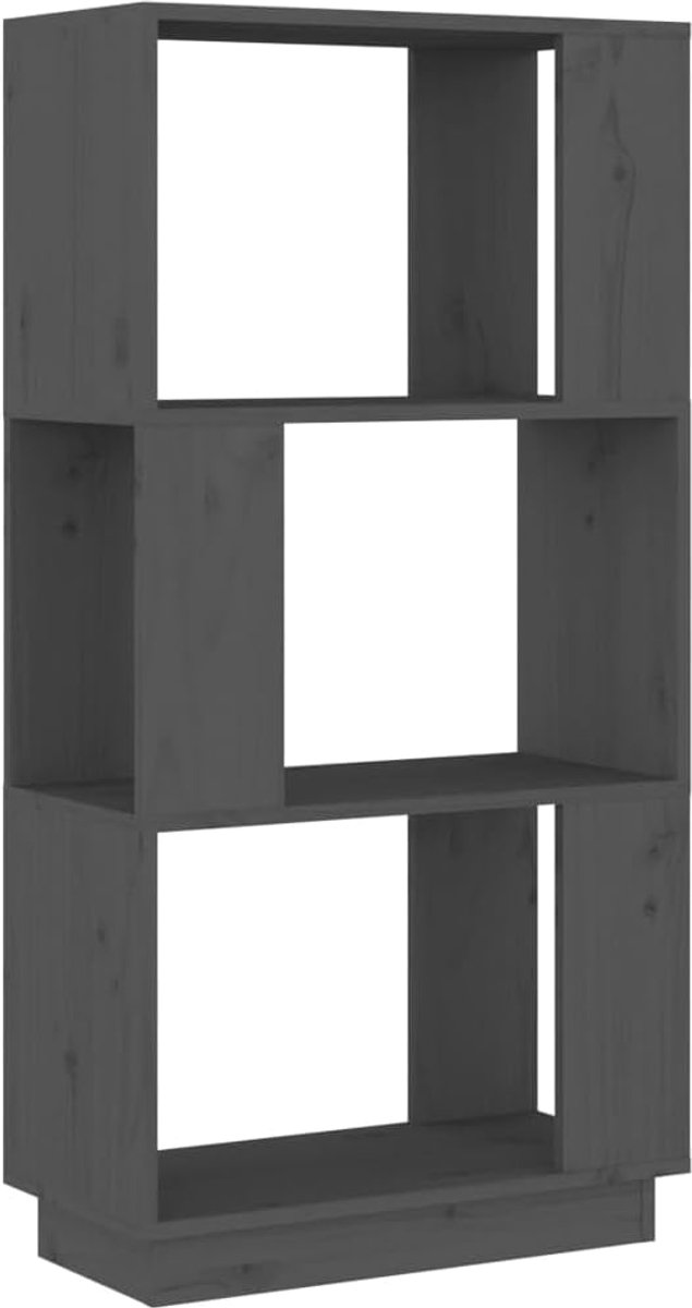 Boekenplank, decoratief boekenrek, scheidingswand, grijs, 51 x 25 x 101 cm, massief grenenhout, voor woonkamer, studeerkamer, kantoor
