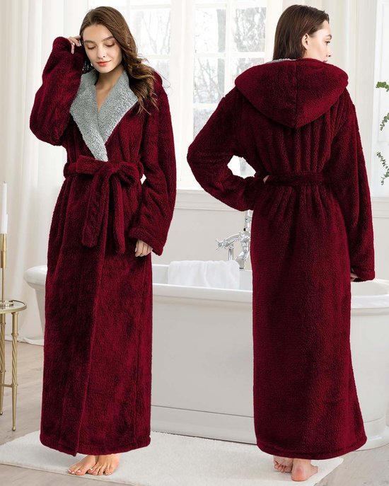 Badjas Lang en Pluizig: Pluche Fleece Badjas zonder Capuchon van Pluche Flanel met Ceintuur - Dik & Comfortabel Huisjas Perfect voor Thuis of als Kerstcadeau — afbeelding 2