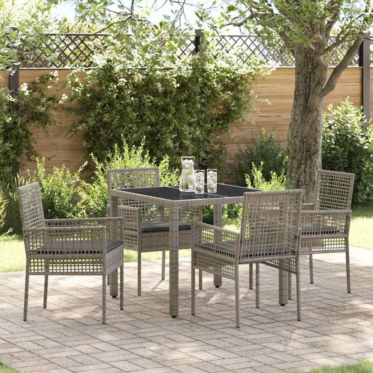 Eettafelset modern tuin 90x90x75 cm grijs