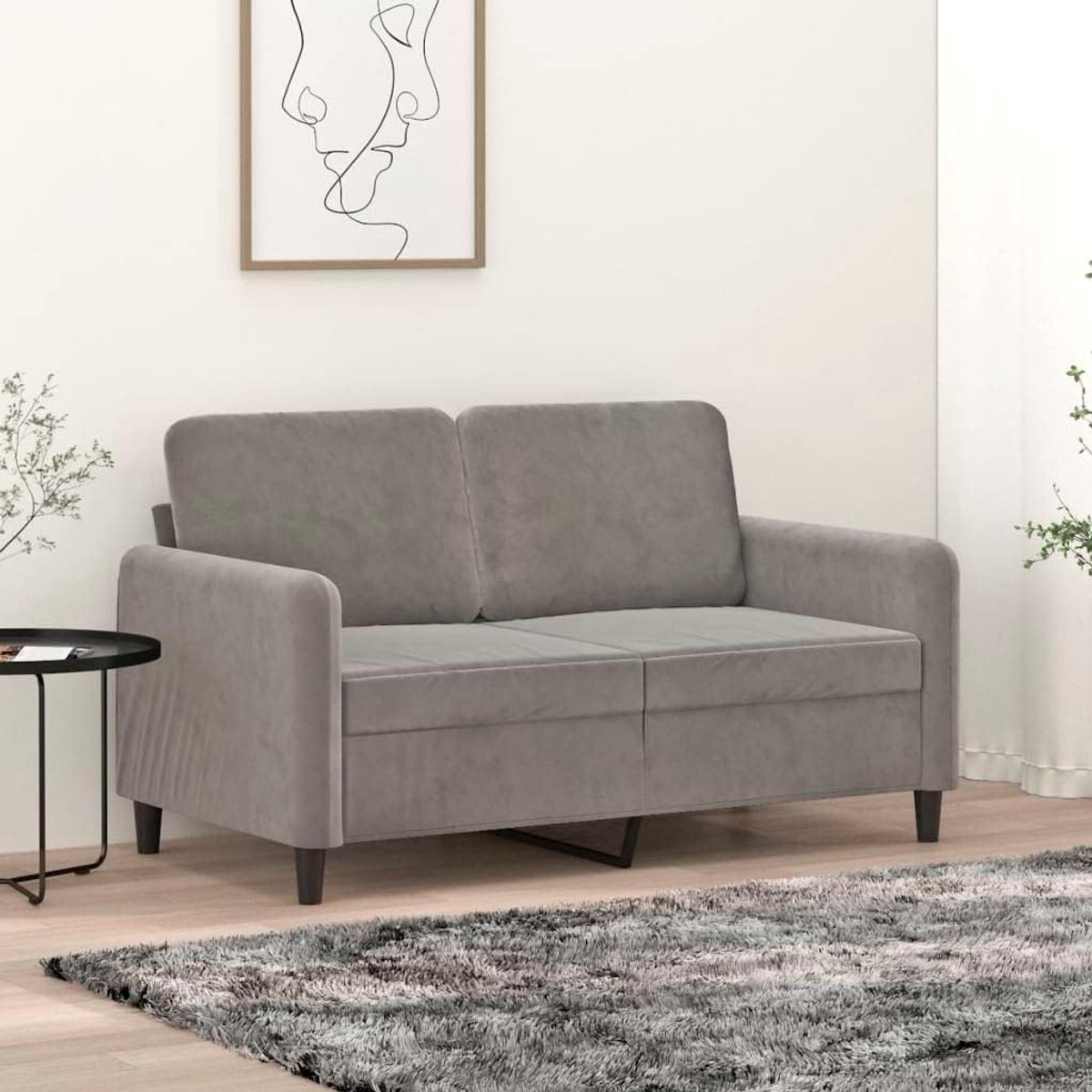 2-zitsbank, lichtgrijs, 120 cm, fluweel, moderne woonkamerbank met robuust frame en comfortabele bekleding voor ontspanning