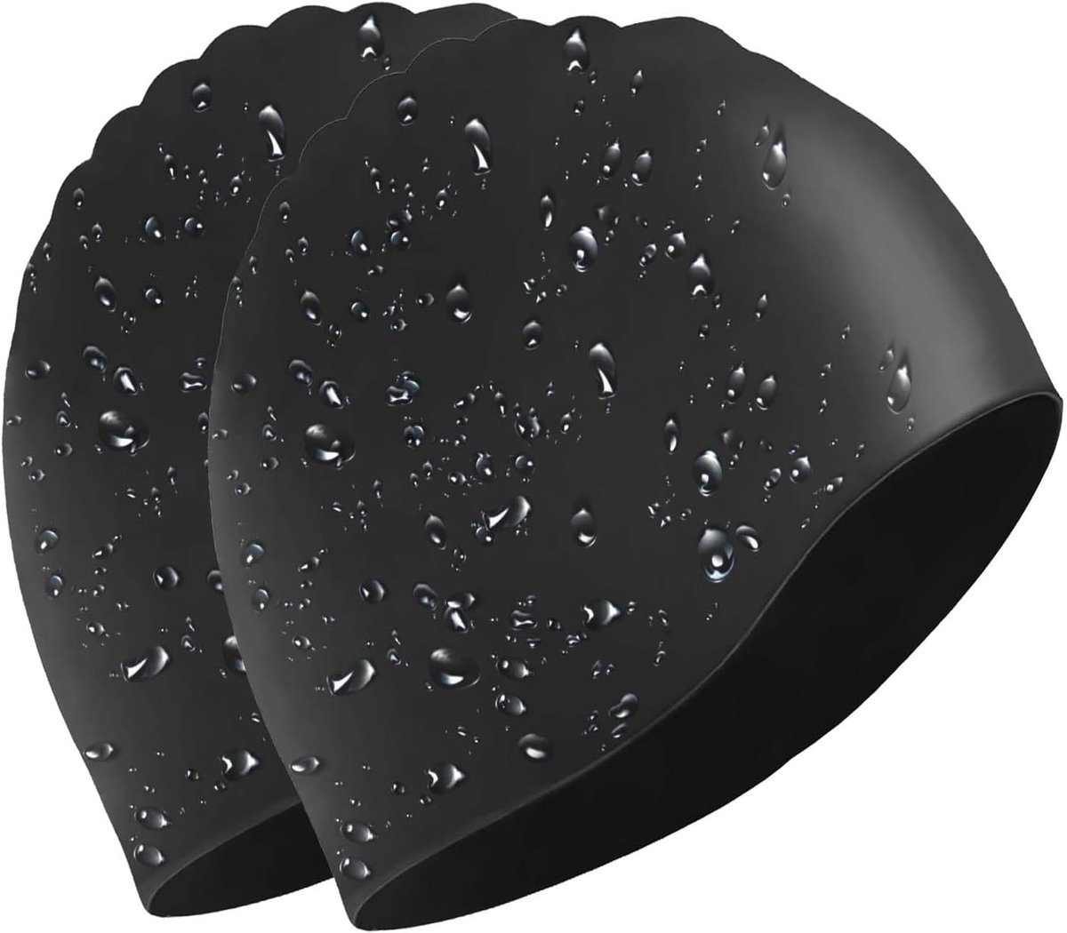 2-pack Zwarte Zwemkappen voor Lang Haar, Siliconen Badmutsen Dames Tiener, Waterdicht Zwemmen Pool Strand Training