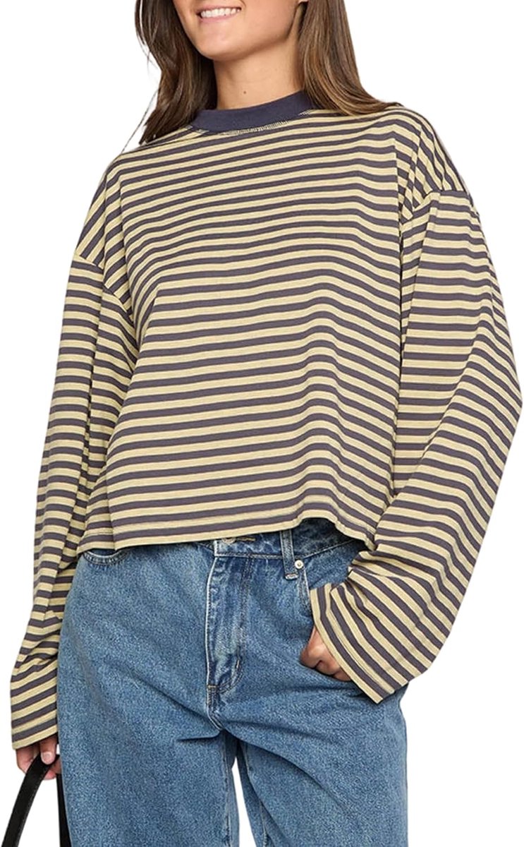 lange mouwen gestreept T-shirt ronde hals losse casual sweatshirt voor lente zomer