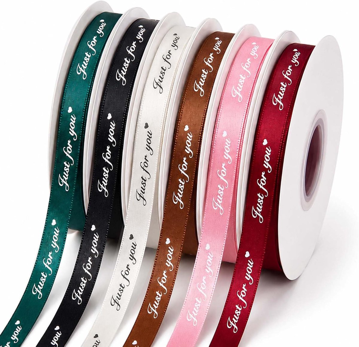lint voor creatieve vrije tijd, 1 cm x 27 m (6 rollen), dubbelzijdig stoffen lint voor geschenkverpakking, strikken, bruidsboeket en decoratie