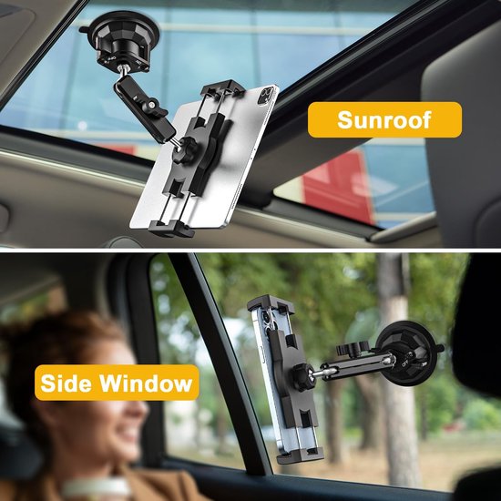 Tablethouder voor de auto met aluminium arm en grote zuignap, autovoorruithouder voor vrachtwagen, bestelwagen, compatibel met iPad Pro Air Mini/Galaxy Tab/Fire/mobiele telefoon, 4-13 inch — afbeelding 5