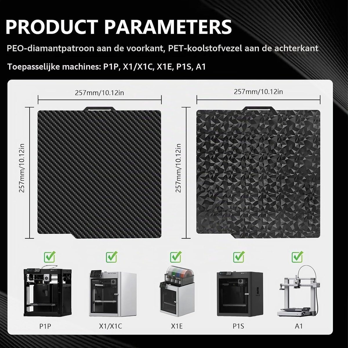 3D-printbed Dubbelzijdig voor Bambulab X1, X1C, X1E, P1P, P1S, A1, BIQU CryoGrip Pro Glacier Panda printplaat, Dubbelzijdige PEO+PET printplaat voor Bambu Lab 3D-printer printbed platformen