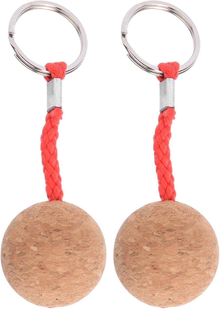 Cork Sleutelhanger, 2 Stuks Houten Bal Sleutelhanger Float Zeilboot Water Sport Accessoires(Rood touw)