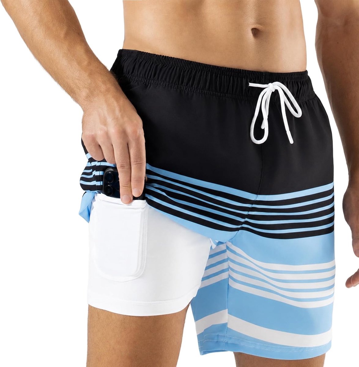 Shorts met Compressieliner, 2-in-1 Zwembroek, Sneldrogend, met Ritszakken | voor Strand, Surfen, Sport en Zwembad | Perfect Cadeau voor Heren met Kerstmis, Verjaardagen en Vakantie