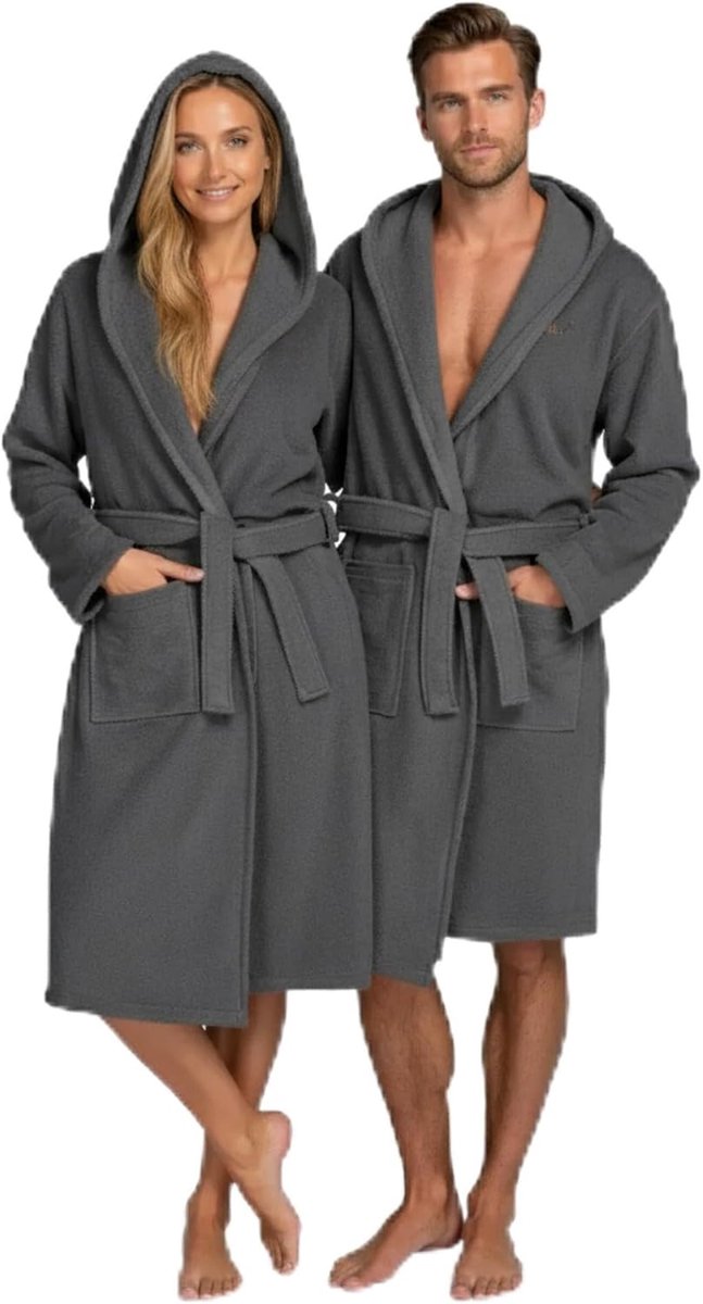 badjas met capuchon, 100% katoen, Oeko-Tex, badjas voor dames en heren, Amerikaanse badstof 420 g/m², zacht en zeer absorberend