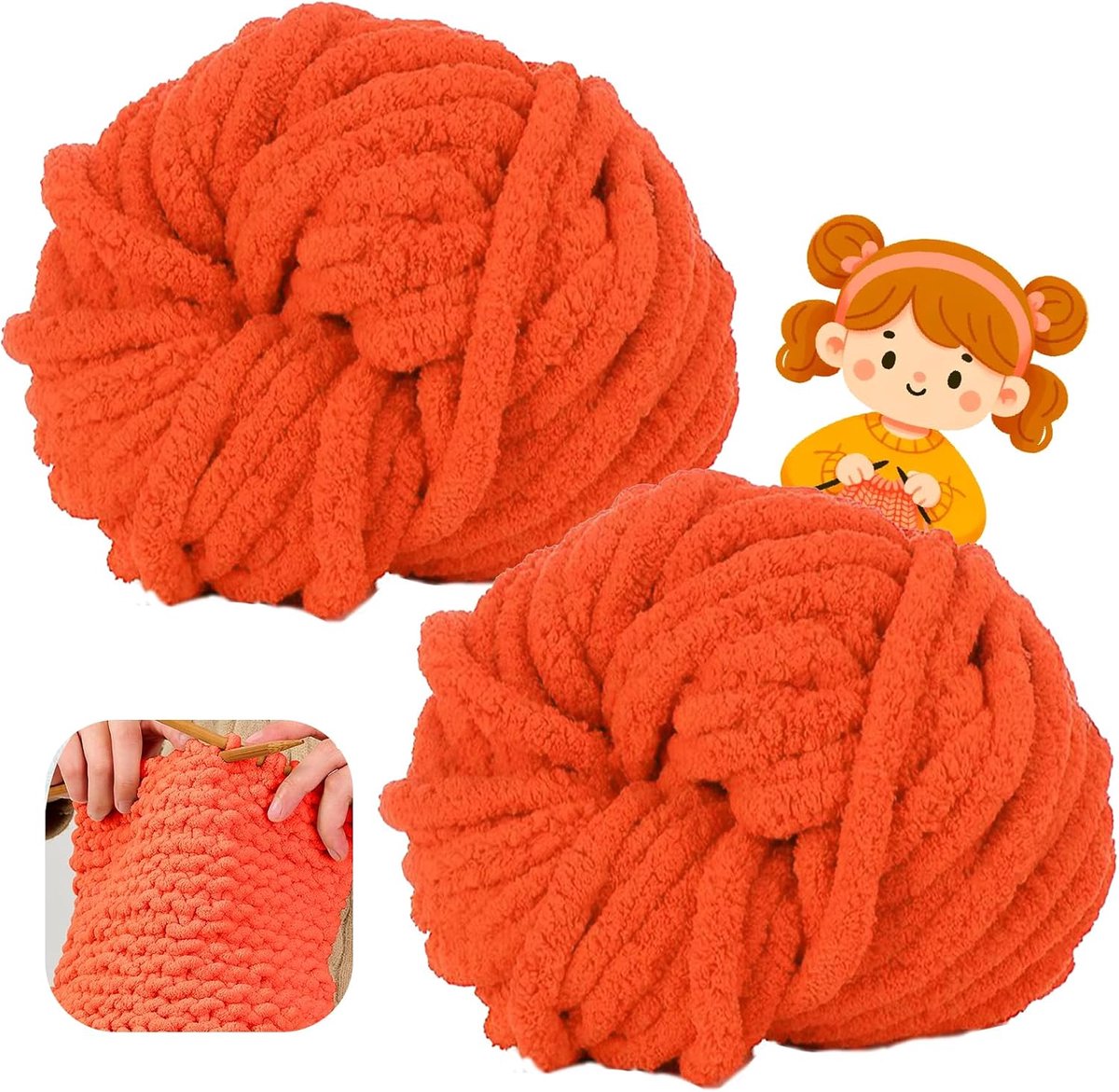 wolgaren, 500 g (250 g x 2) ca. 54 m,XXL grof gebreid, zacht wolgaren voor breien, wol voor haken en breien, sjaalmuts (30 sinaasappel)