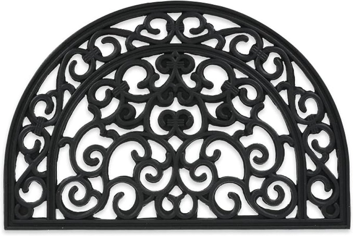 Livatto halfronde deurmat rubber 60x40 cm – antislip en weervaste droogloopmat voor binnen en buiten, zwart