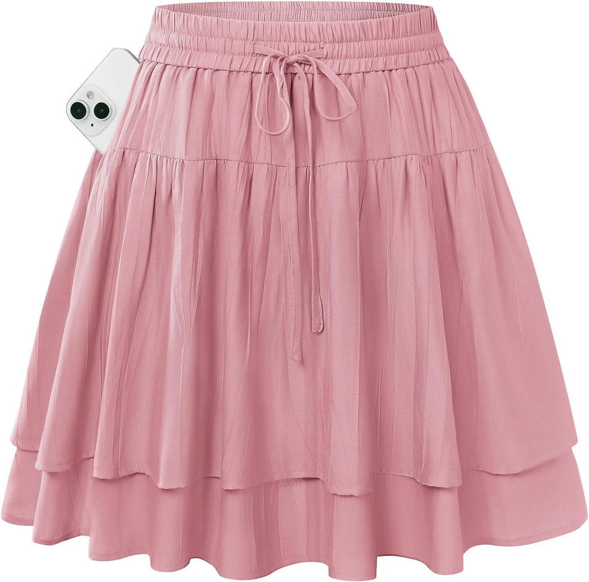 Kasin Dames A-lijn rok met hoge taille en broek voor de zomer, casual, vloeiende minirok met zak, lichte ruches