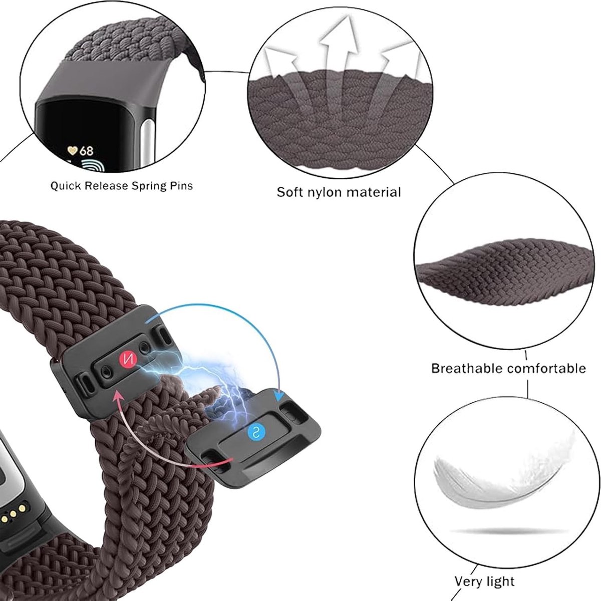 Nylon Vervangende Horlogeband voor Fitbit Charge 5 en 6 - Magnetische Rekbare Stoffen Armband voor Dames en Heren, Verstelbare Polsband voor Fitness Tracker