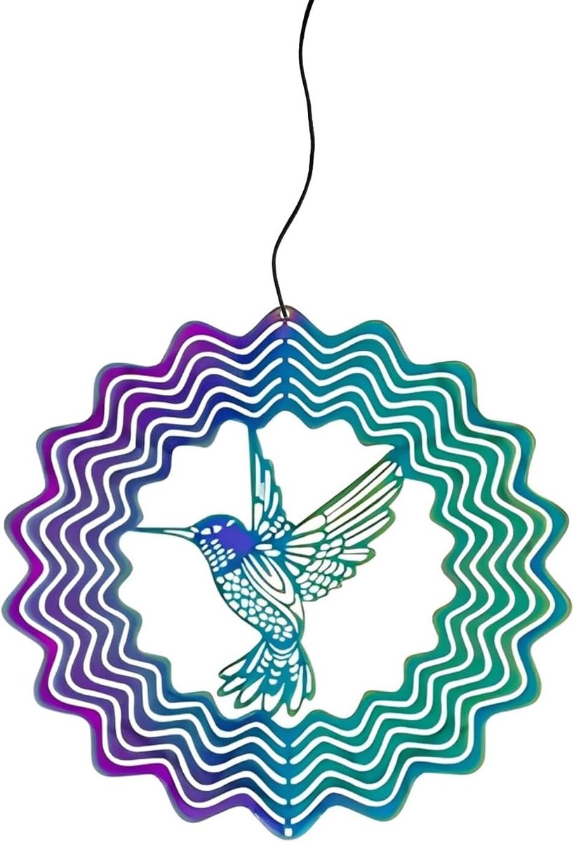 3D Wind Spinner voor Tuin en Balkon, Roestvrijstalen Decoratie met Gekleurde Vogel, 100 x 100 mm, Perfect voor Buitenruimte en Courtyard