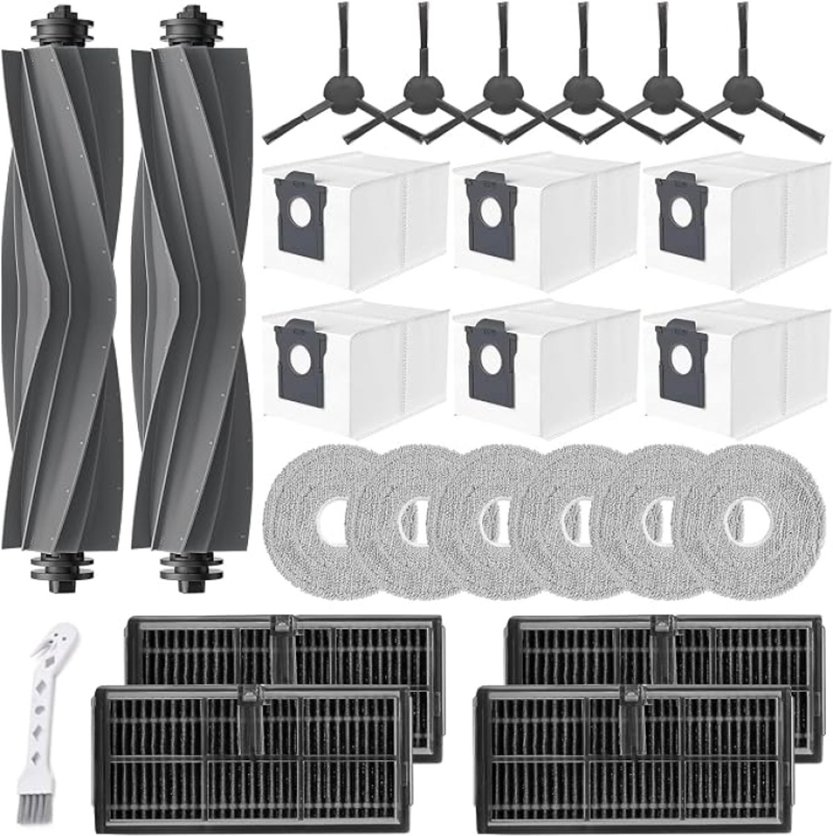 25-delige accessoireset voor Dreame L40 Ultra AE, L10s Ultra Gen 2, L10s Pro Ultra Heat, X30 Ultra en Mova E30 Ultra – 2 hoofdborstels, 6 stofzakken, 6 zijborstels, 4 filters, 6 dweilen