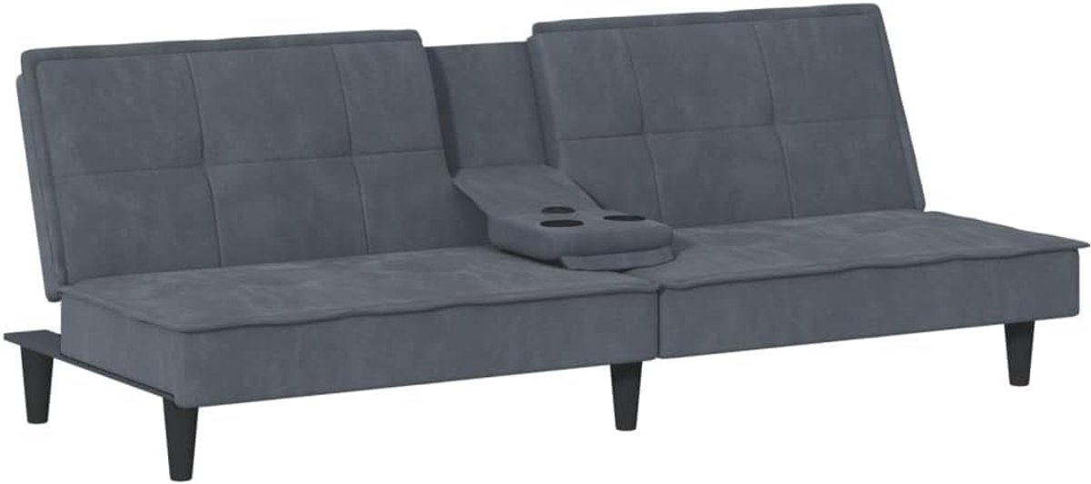 Slaapbank met bekerhouders, donkergrijs, fluweel, voor woonkamer, slaapkamer, kantoor